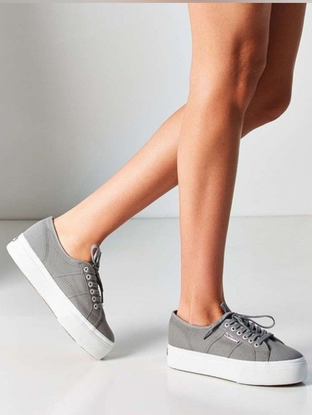 Superga Gray Canvas Platform Sneakers Normcore Scandi Size 8.5